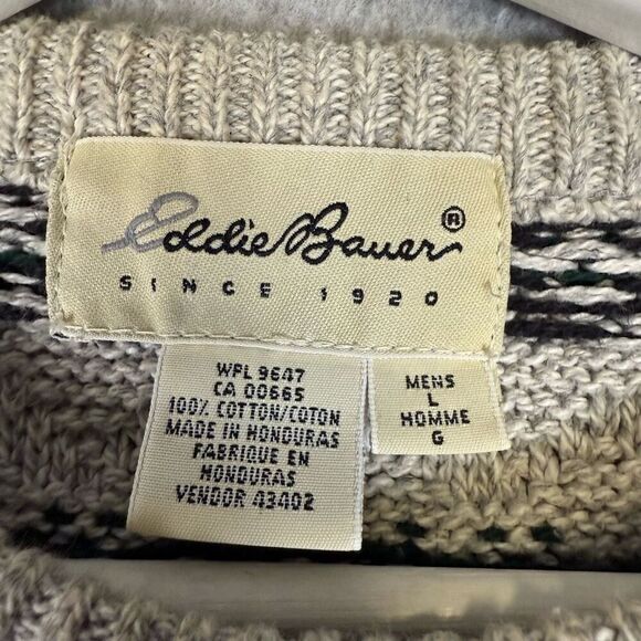 Eddie Bauer Mens Size Large Pullover Sweater Tan Black 100% Cotton Long Sleeve - Picture 2 of 7